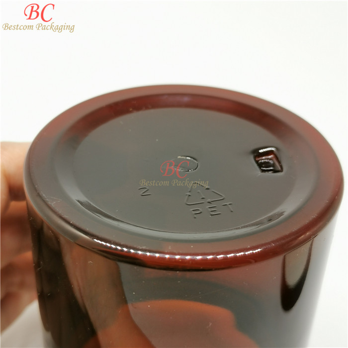 Refillable food PET 240ml Straight Sided wide mouth brown canister plastic 8oz plastic amber cosmetic jar with black lid