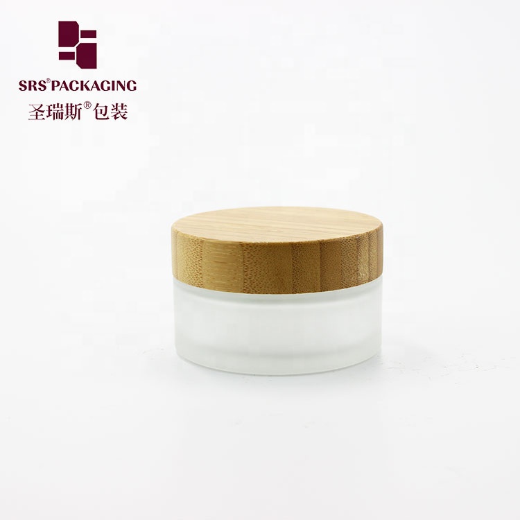 Refillable matte transparent luxury cosmetic cream bamboo glass jar