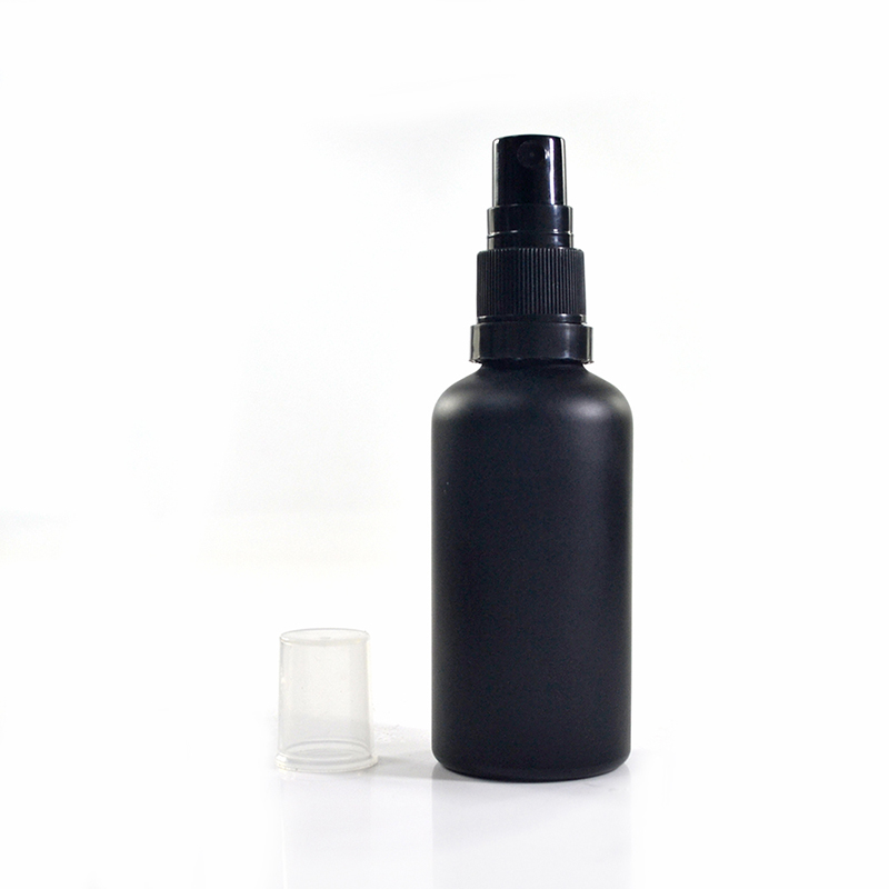 Refillable round shape 30ml 50ml 100ml matte frosted black glass serum pump sprayer lotion glass perfume bottle