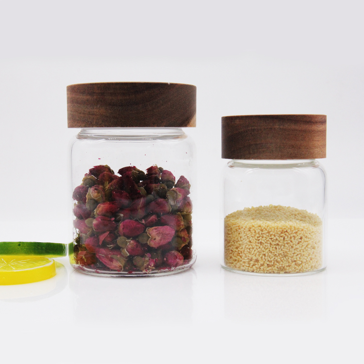 Refrigerator Use Glass Spice Jar Glass Food Storage Jar With Wood Lid