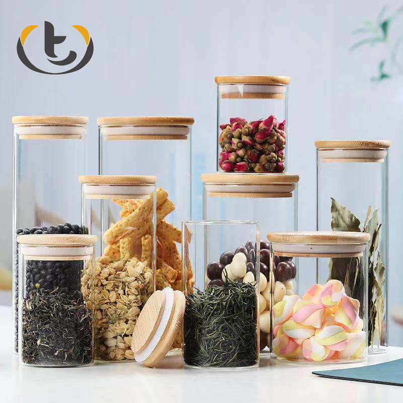 Reliable supplier 240ml glass jar borosilicate with wood lid glass packing jar