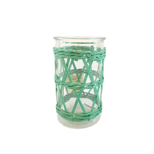 Renel New Design Home Kitchen Clear Glass Candy Jars for Kitchen with Rattan Holder