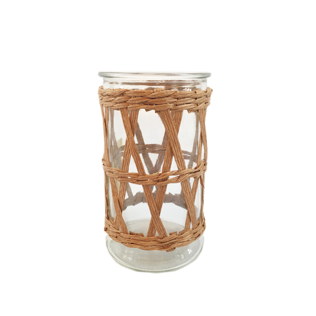 Renel New Design Home Kitchen Clear Glass Candy Jars for Kitchen with Rattan Holder