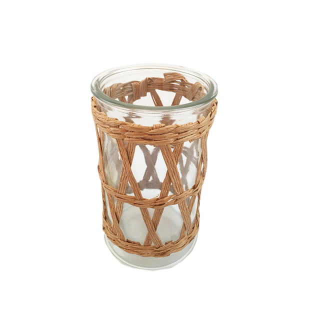 Renel New Design Home Kitchen Clear Glass Candy Jars for Kitchen with Rattan Holder