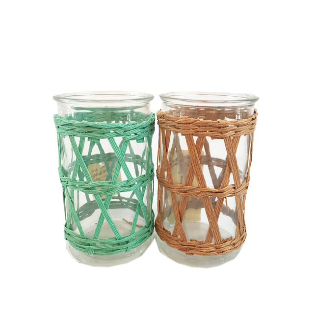 Renel New Design Home Kitchen Clear Glass Candy Jars for Kitchen with Rattan Holder