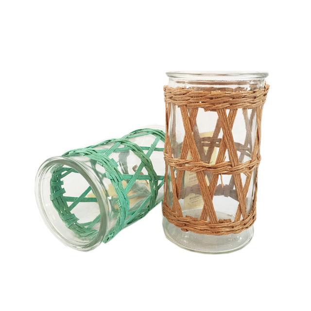 Renel New Design Home Kitchen Clear Glass Candy Jars for Kitchen with Rattan Holder