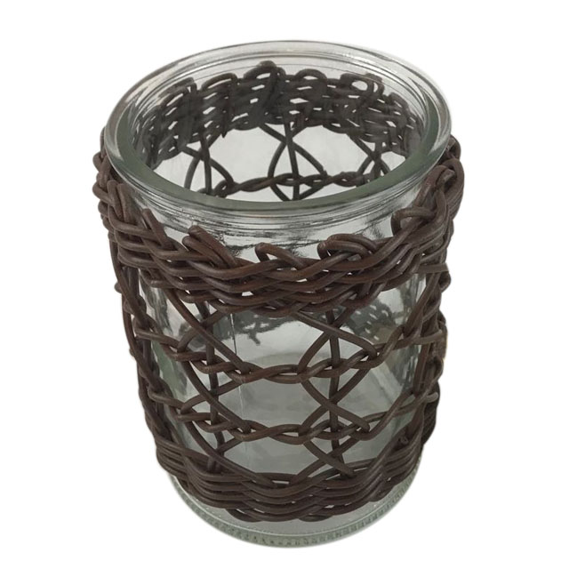 Renel Round Shape Glass Bottles with PE Rattan Frame Antiskid Glass Jars and Bottles