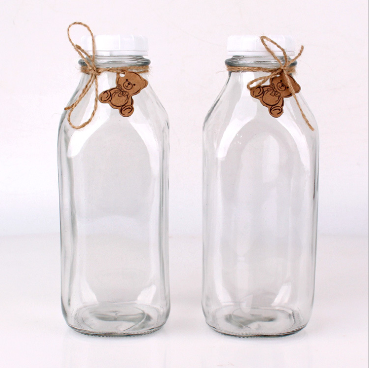Reusable 200ml 250ml 350ml 500ml 1 liter square transparent fruit juice yogurt milk drinking bottle empty glass milk bottle