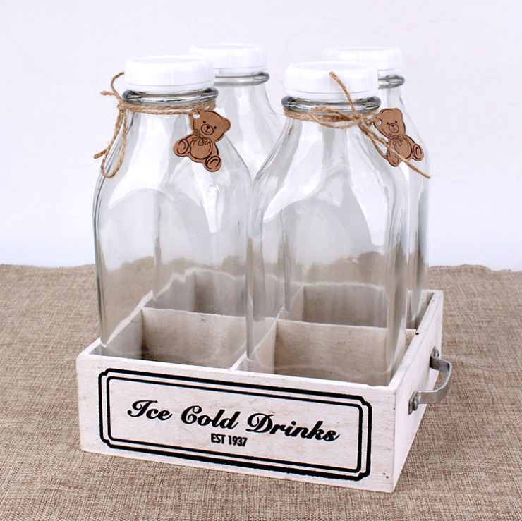 Reusable 200ml 250ml 350ml 500ml 1 liter square transparent fruit juice yogurt milk drinking bottle empty glass milk bottle