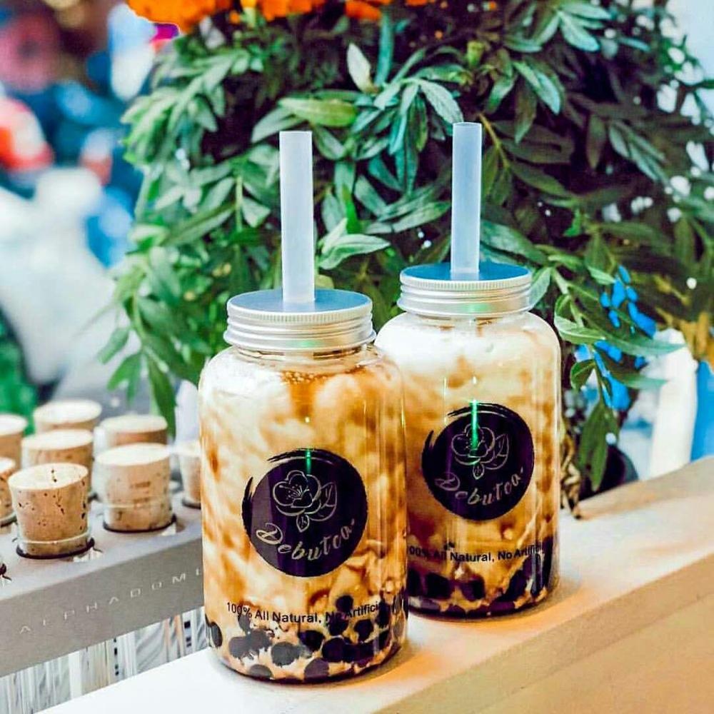 Reusable 500ml 16oz Clear or printed bubble milk tea boba cup glass mason jar with metal cap
