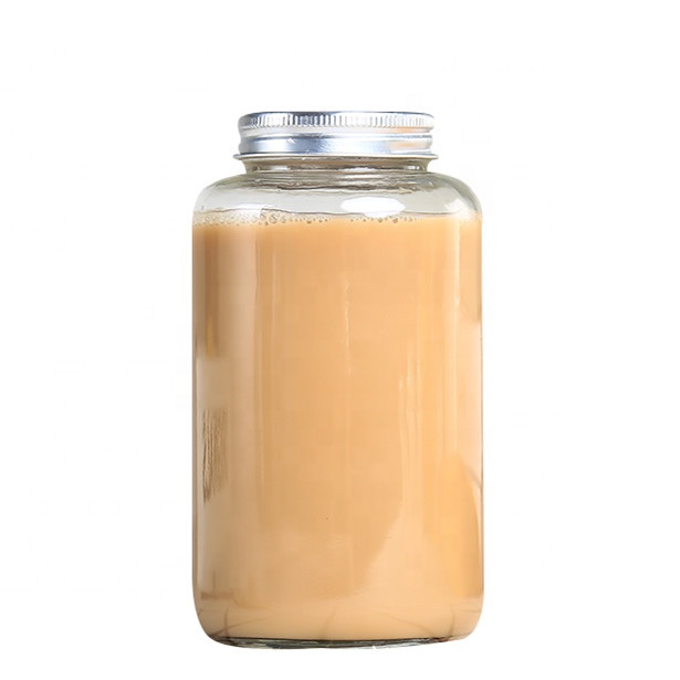 Reusable 500ml 16oz Clear or printed bubble milk tea boba cup glass mason jar with metal cap