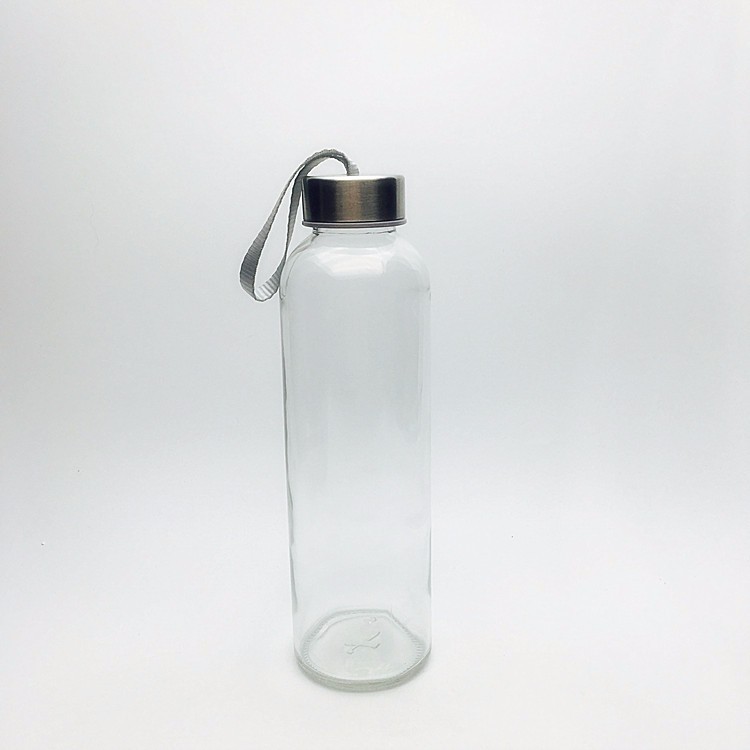 Reusable 500ml 16oz transparent glass sports water bottle with pink sleeve