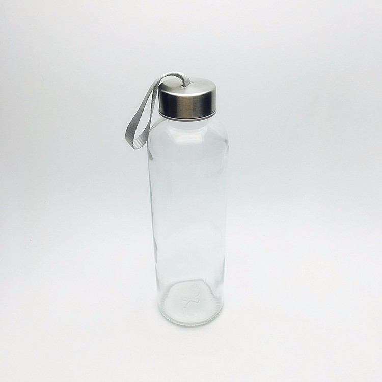 Reusable 500ml 16oz transparent glass sports water bottle with pink sleeve