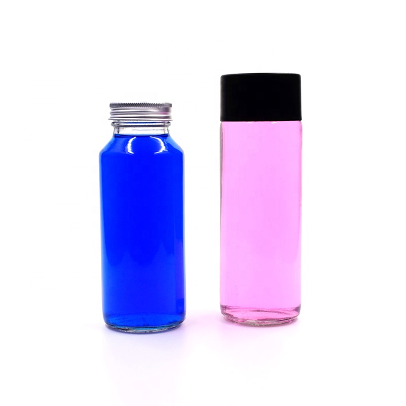Reusable 8 oz clear round empty cold-pressed juice beverage drinking glass bottle fruit milk tea containers with plastic top