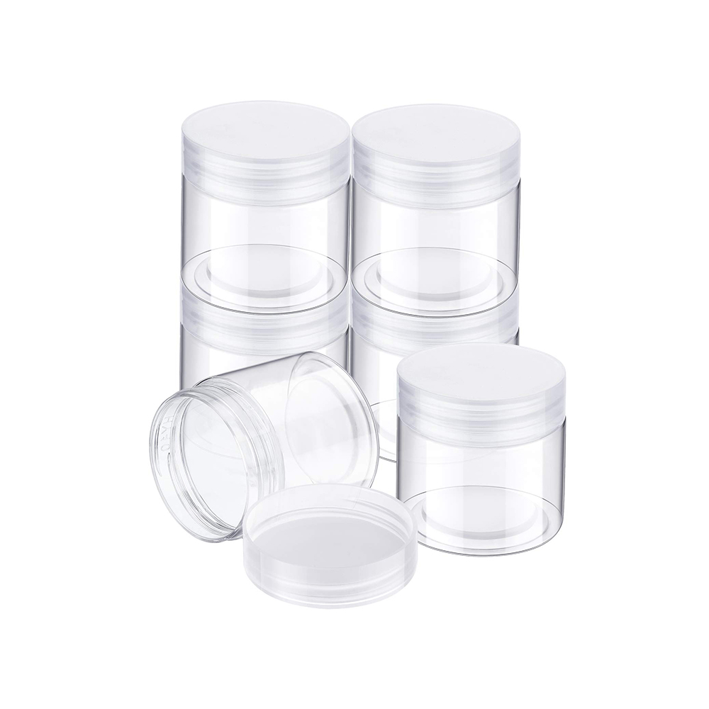 Reusable Clear Plastic Round Jars Wide Mouth Food Containers with Black Metal Lids for Candy Cookies Kitchen Supplies Storage