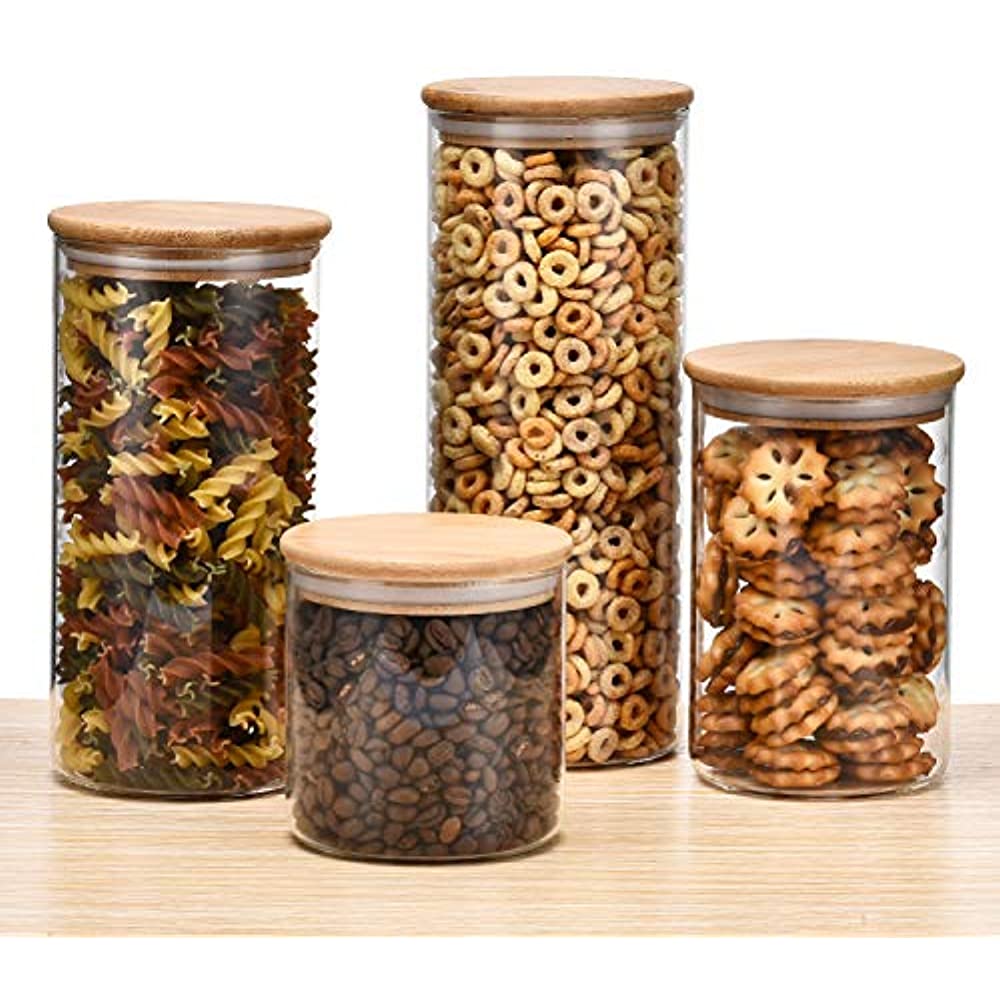 Reusable Glass Spice Jar With Bamboo Lid Sugar Canister Glass Jar With Cork Bamboo LId