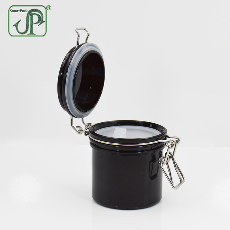 Reusable PET plastic kilner jar black color cosmetics packaging jar