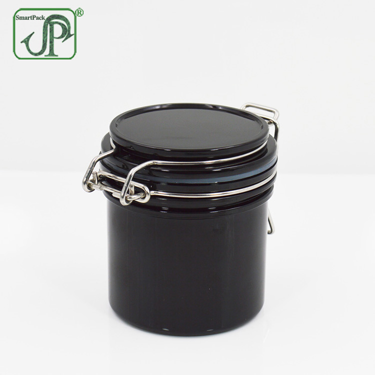 Reusable PET plastic kilner jar black color cosmetics packaging jar