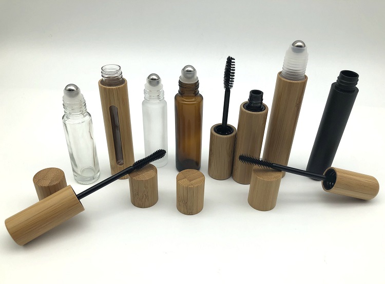 Reusable Portable Empty Eyelashes Tube Mascara Tube Vials Bottle with Bamboo cap Eyelashes Wand Holder Container