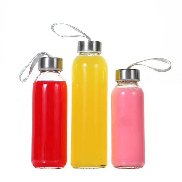 Reusable customized logo 150ml 300ml 420ml 500ml round portable glass water bottle with metal cap