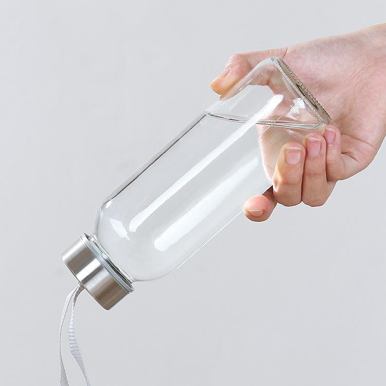 Reusable customized logo 150ml 300ml 420ml 500ml round portable glass water bottle with metal cap