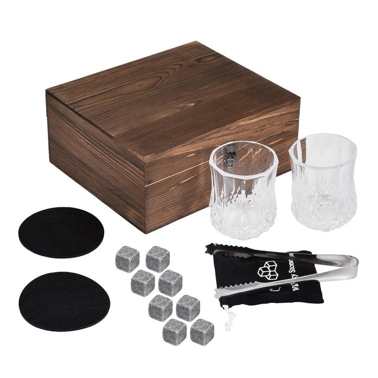 Reusable ice wine stone wooden box set whiskey ice wine frozen ice cube whiskey birthday gift wooden set
