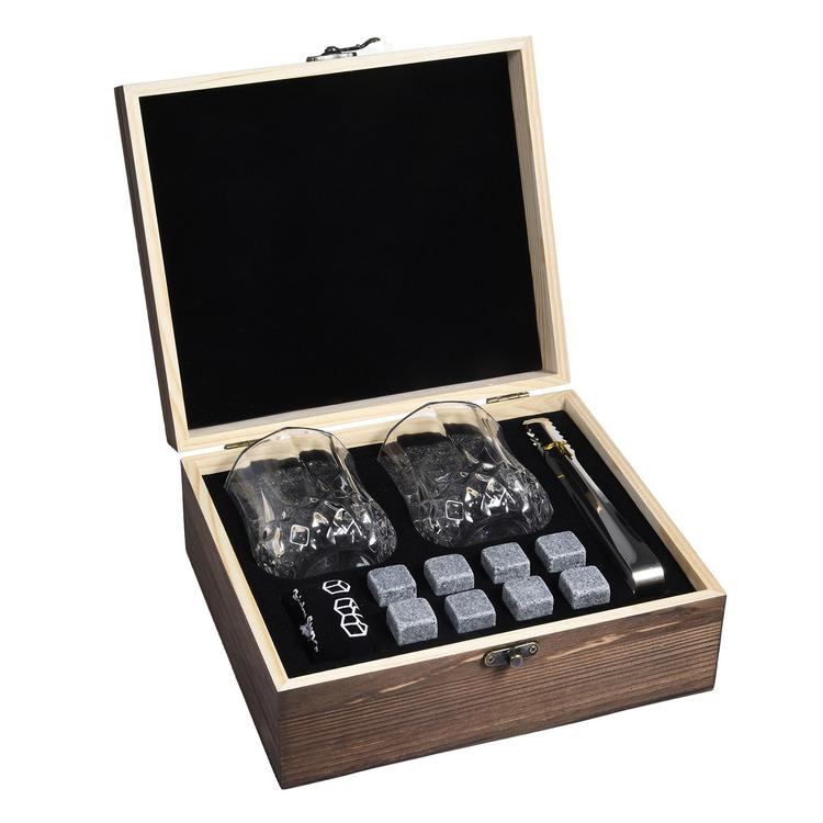 Reusable ice wine stone wooden box set whiskey ice wine frozen ice cube whiskey birthday gift wooden set