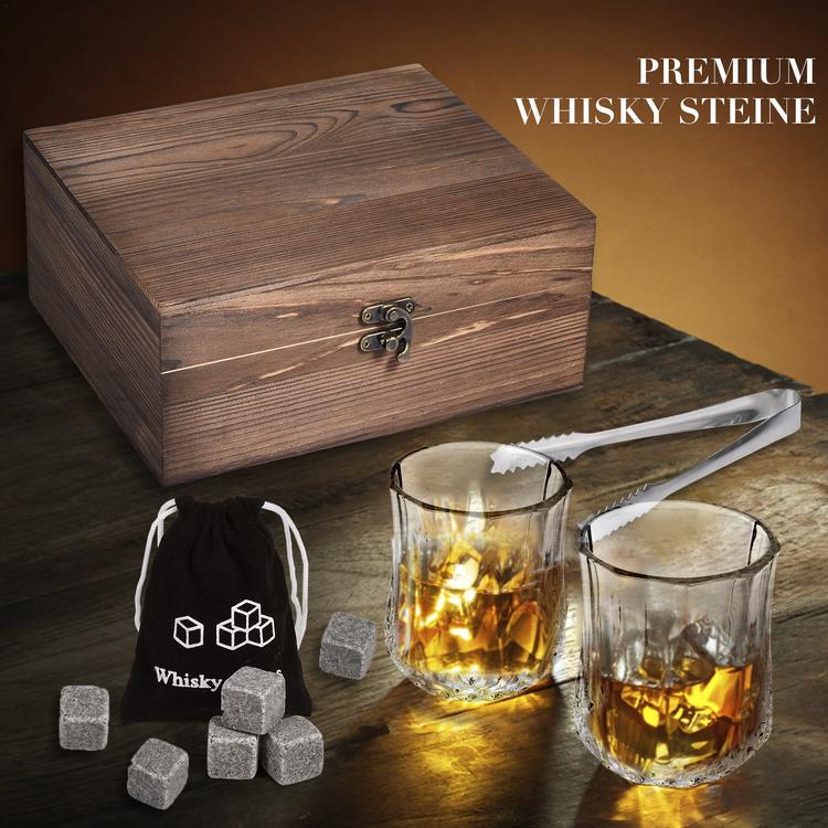 Reusable ice wine stone wooden box set whiskey ice wine frozen ice cube whiskey birthday gift wooden set