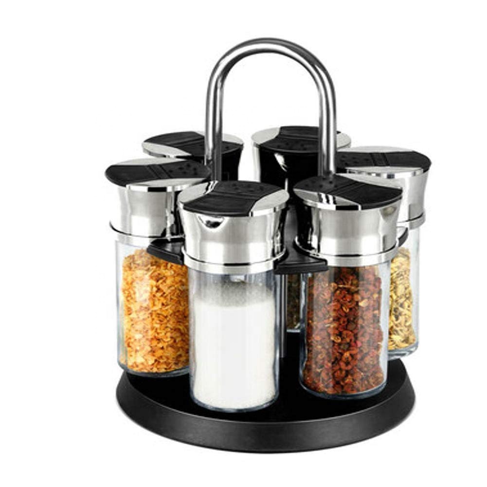 Revolving Counter top Carousel Herb and Spice Rack with 3.5 oz Glass jars