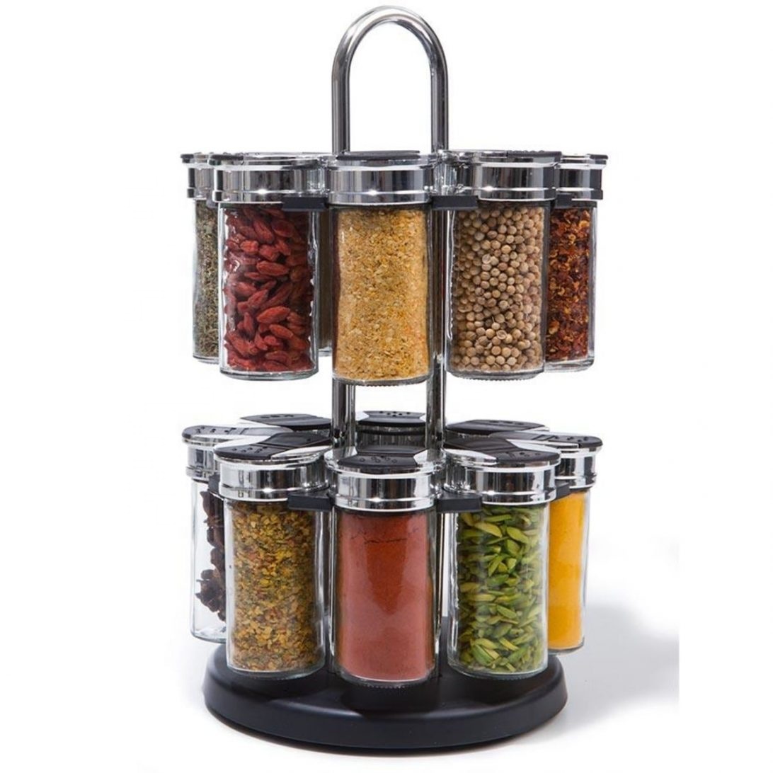 Revolving Counter top Carousel Herb and Spice Rack with 3.5 oz Glass jars