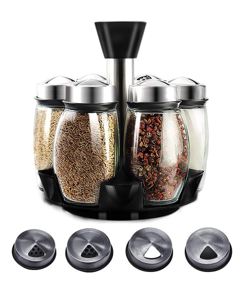 Revolving Counter top Carousel Herb and Spice Rack with 3.5 oz Glass jars