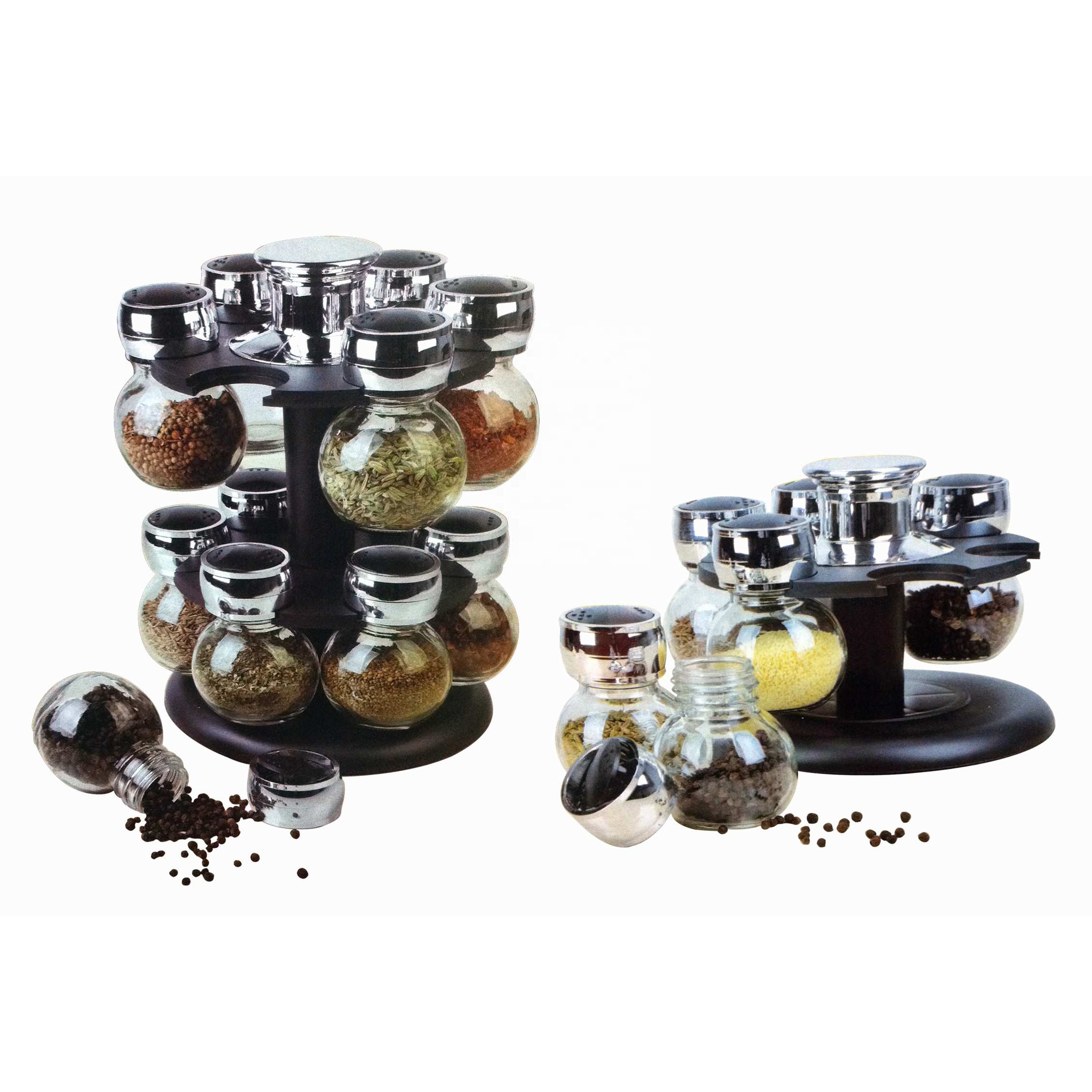 Revolving Counter top Carousel Herb and Spice Rack with 3.5 oz Glass jars