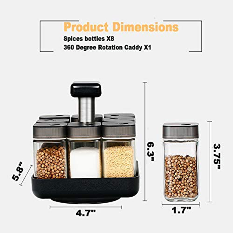 Revolving Spice Rack Organizer Caddy, Rotating Spice Storage for Cabinet and Kitchen, 8 Jar Herb and Spice Countertop Spice Rack