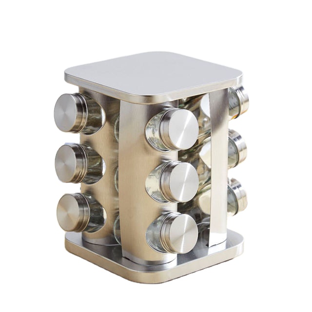 Revolving Spice Rack Organizer - Spinning Countertop Herb and Spice Rack Organizer with 12 Glass Jar Bottles (Spices Not Include