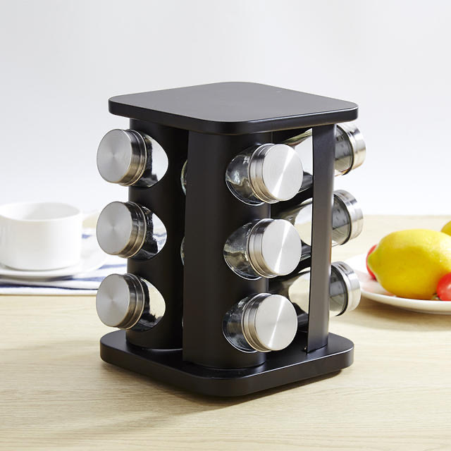Revolving Spice Rack Organizer - Spinning Countertop Herb and Spice Rack Organizer with 12 Glass Jar Bottles (Spices Not Include