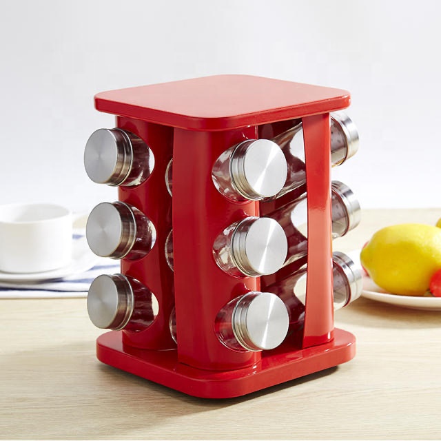 Revolving Spice Rack Organizer - Spinning Countertop Herb and Spice Rack Organizer with 12 Glass Jar Bottles (Spices Not Include