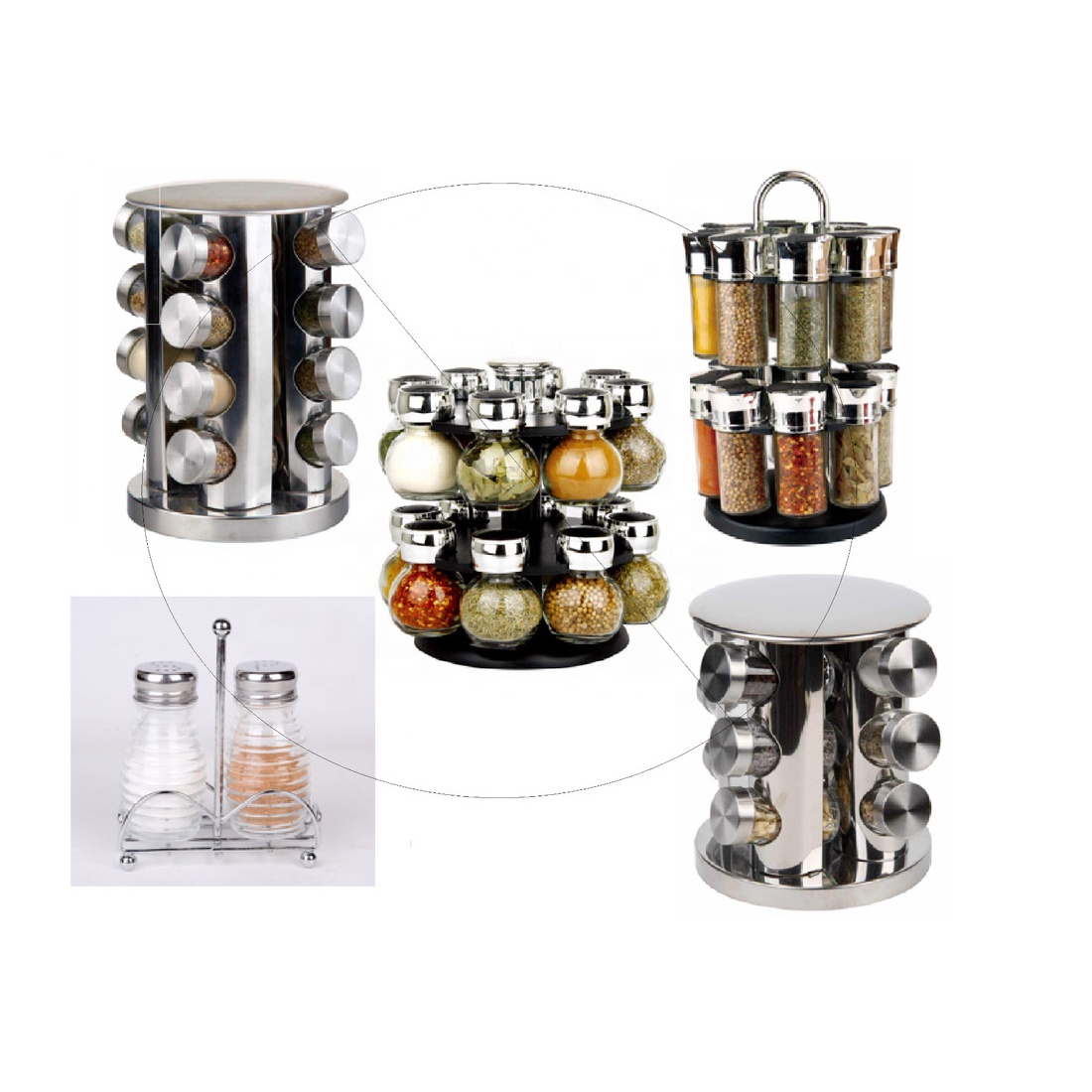 Revolving spice rack set 3.5oz glass spice jars with stainless steel lids and rotating stand
