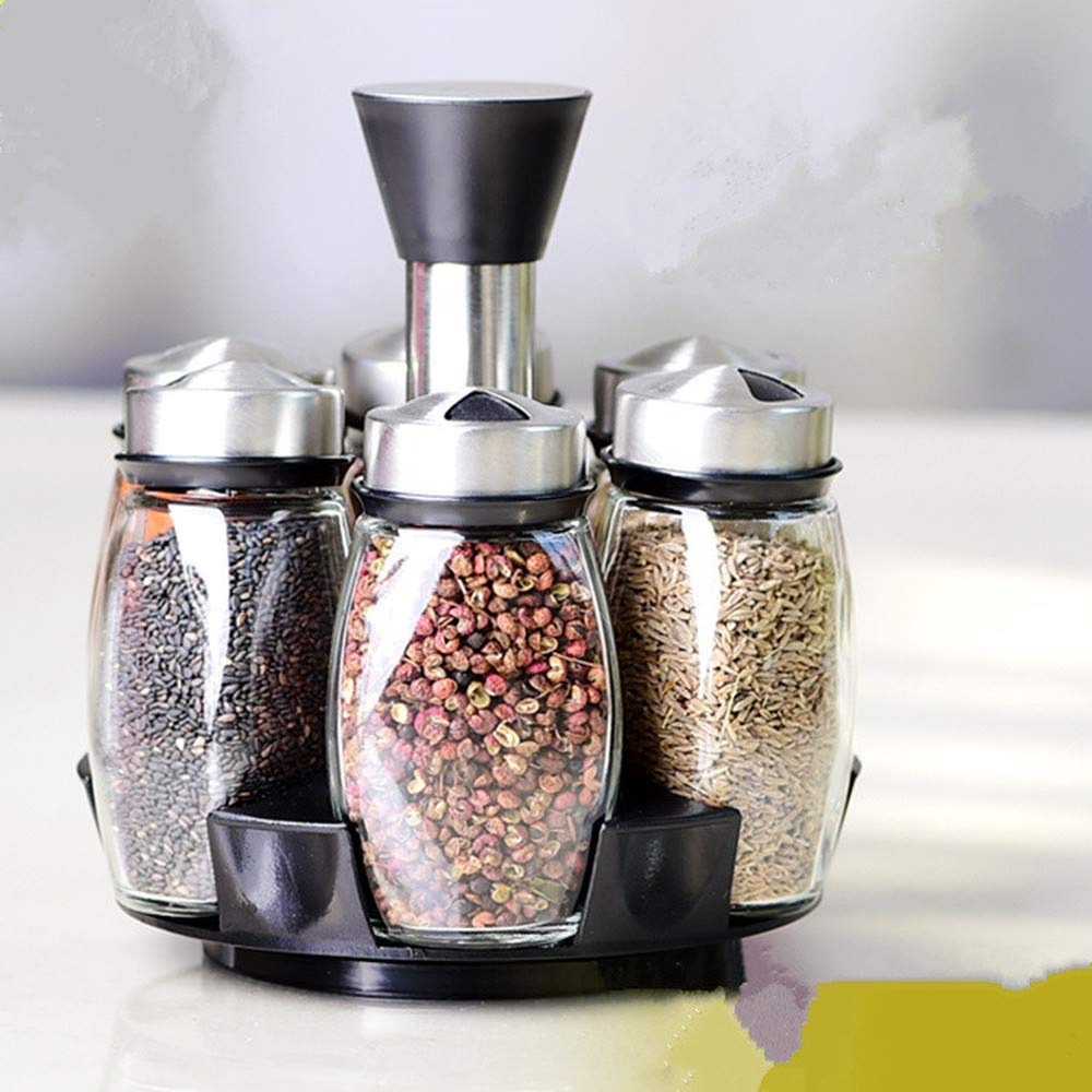 Revolving spice rack set 3.5oz glass spice jars with stainless steel lids and rotating stand