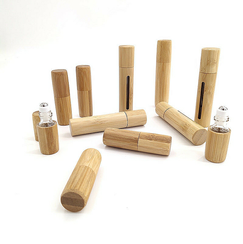Roll On Oil Perfume Bottles Top Selling 3/5/10/15/30/50ml Empty Bamboo Lid Glass innerEssential Oil Bottles with dropper