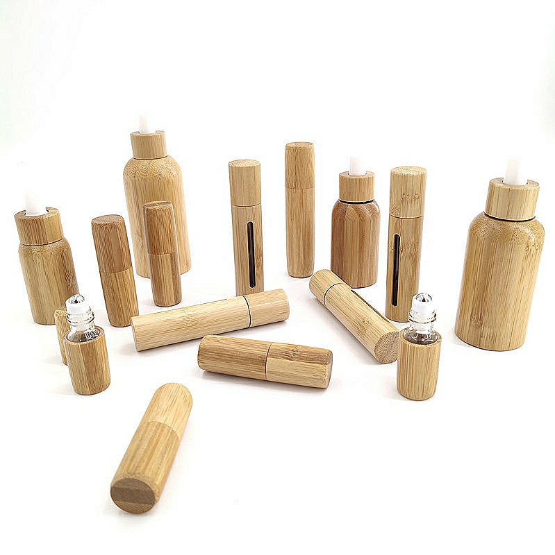 Roll On Oil Perfume Bottles Top Selling 3/5/10/15/30/50ml Empty Bamboo Lid Glass innerEssential Oil Bottles with dropper