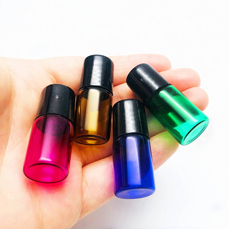 Roll on Bottle Amber Pink Green Blue and Black Cap Colorful Glass with Stainless Steel Essential Oil Personal Care Screw Cap
