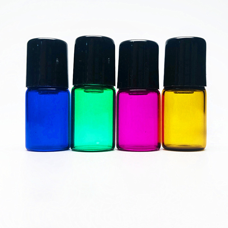 Roll on Bottle Amber Pink Green Blue and Black Cap Colorful Glass with Stainless Steel Essential Oil Personal Care Screw Cap
