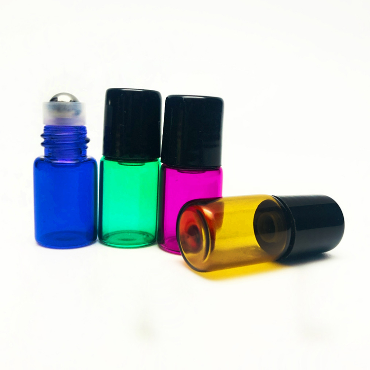 Roll on Bottle Amber Pink Green Blue and Black Cap Colorful Glass with Stainless Steel Essential Oil Personal Care Screw Cap