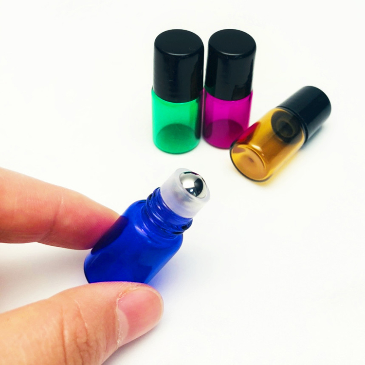 Roll on Bottle Amber Pink Green Blue and Black Cap Colorful Glass with Stainless Steel Essential Oil Personal Care Screw Cap