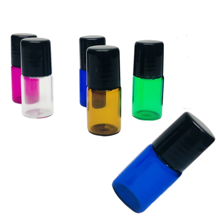 Roll on Bottle Amber Pink Green Blue and Black Cap Colorful Glass with Stainless Steel Essential Oil Personal Care Screw Cap