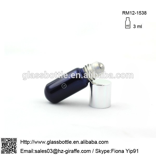 Roll on perfume bottle glass 3ml with stainless steel ball