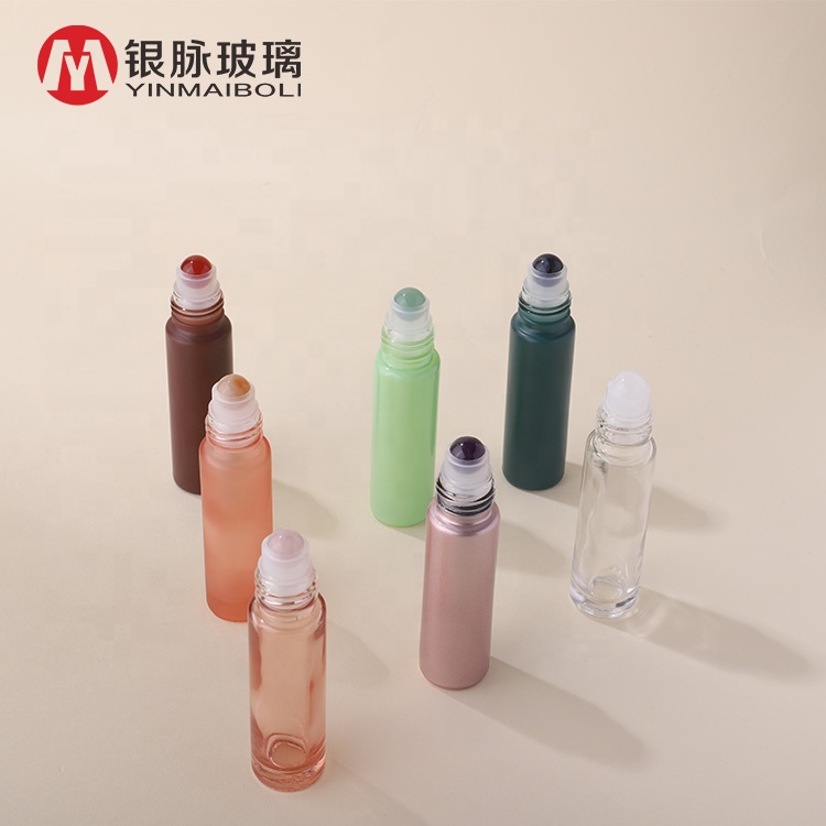 Roller Bottle For Essential Oils Clear Glass Roller Bottles With Plastic lids Natural Crystal Gemstone Roller Balls Top