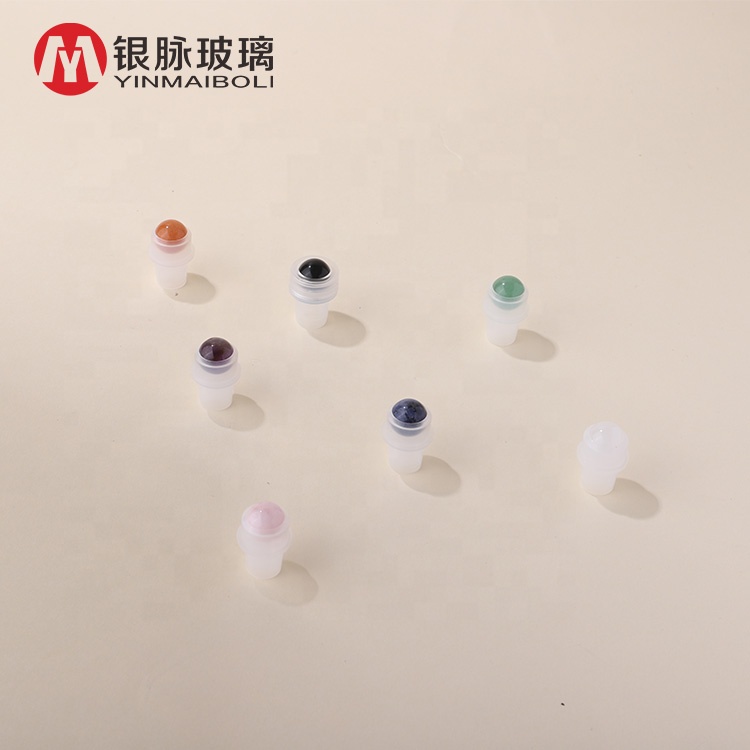 Roller Bottle For Essential Oils Clear Glass Roller Bottles With Plastic lids Natural Crystal Gemstone Roller Balls Top