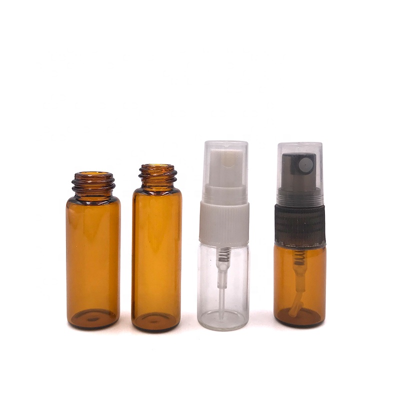 Roller ball cosmetic 1ml 2ml 3ml 5ml amber mini essential oil glass roll on bottle with plastic wood screw lid