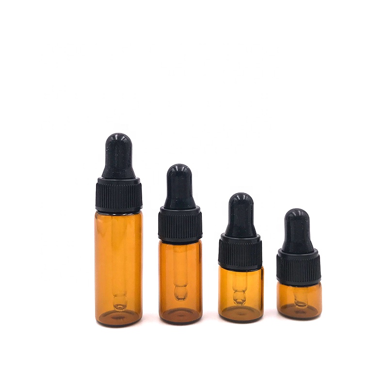 Roller ball cosmetic 1ml 2ml 3ml 5ml amber mini essential oil glass roll on bottle with plastic wood screw lid